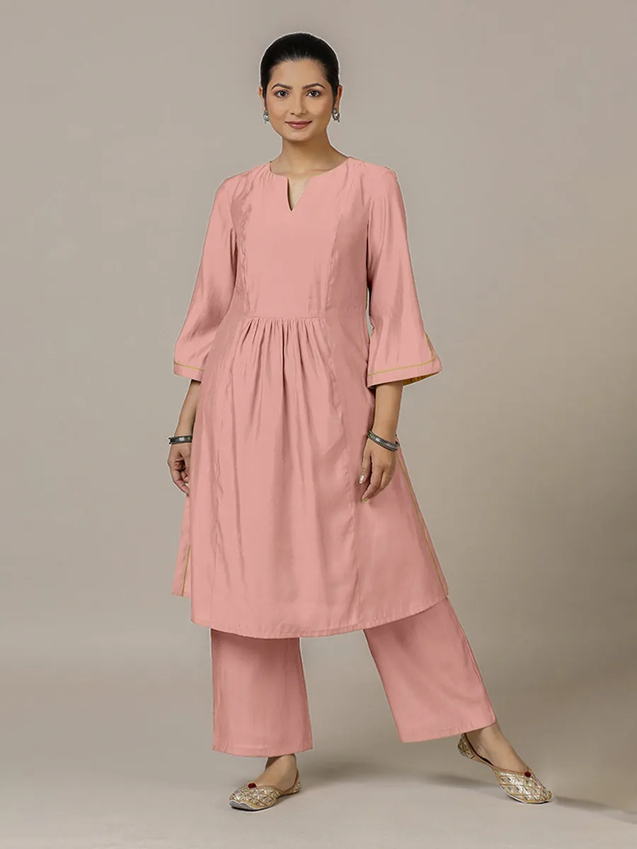 Nimrat x Rozaana | A Line Kurta in Sea Pink with Thread Work | Coords or Only Kurta