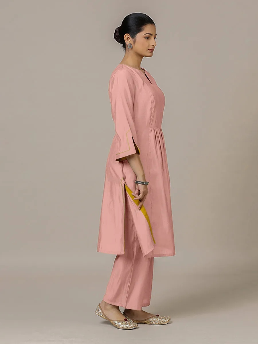 Nimrat x Rozaana | A Line Kurta in Sea Pink with Thread Work | Coords or Only Kurta