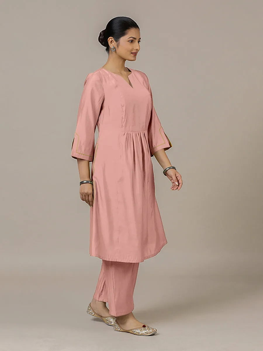 Nimrat x Rozaana | A Line Kurta in Sea Pink with Thread Work | Coords or Only Kurta