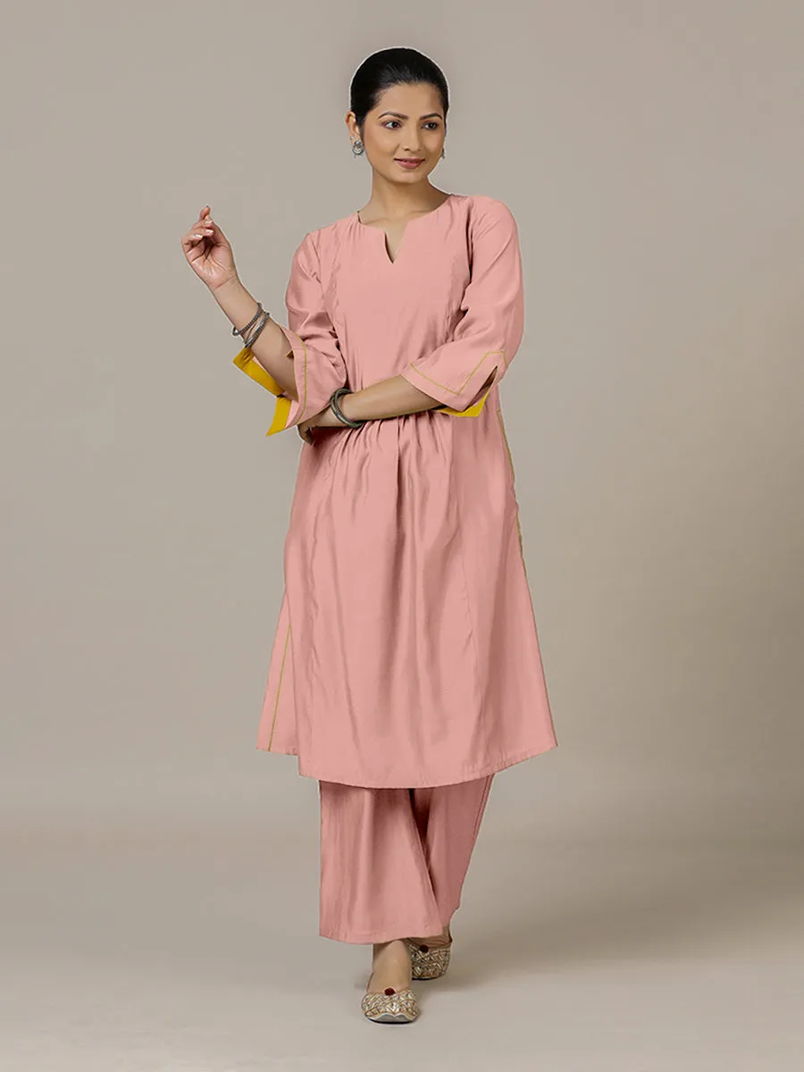 Nimrat x Rozaana | A Line Kurta in Sea Pink with Thread Work | Coords or Only Kurta