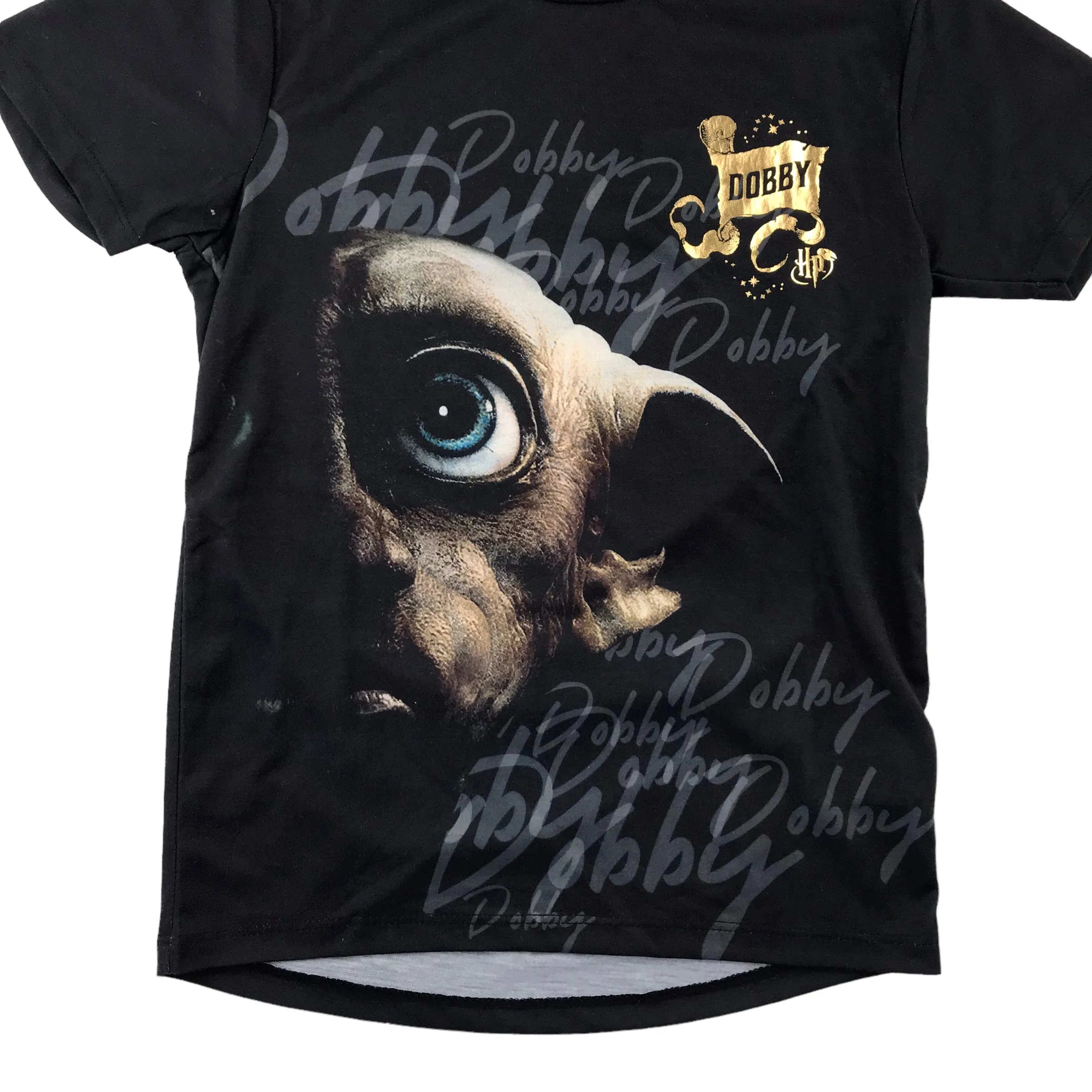 Primark t-shirt 7-8 years black Harry Potter Dobby short sleeve