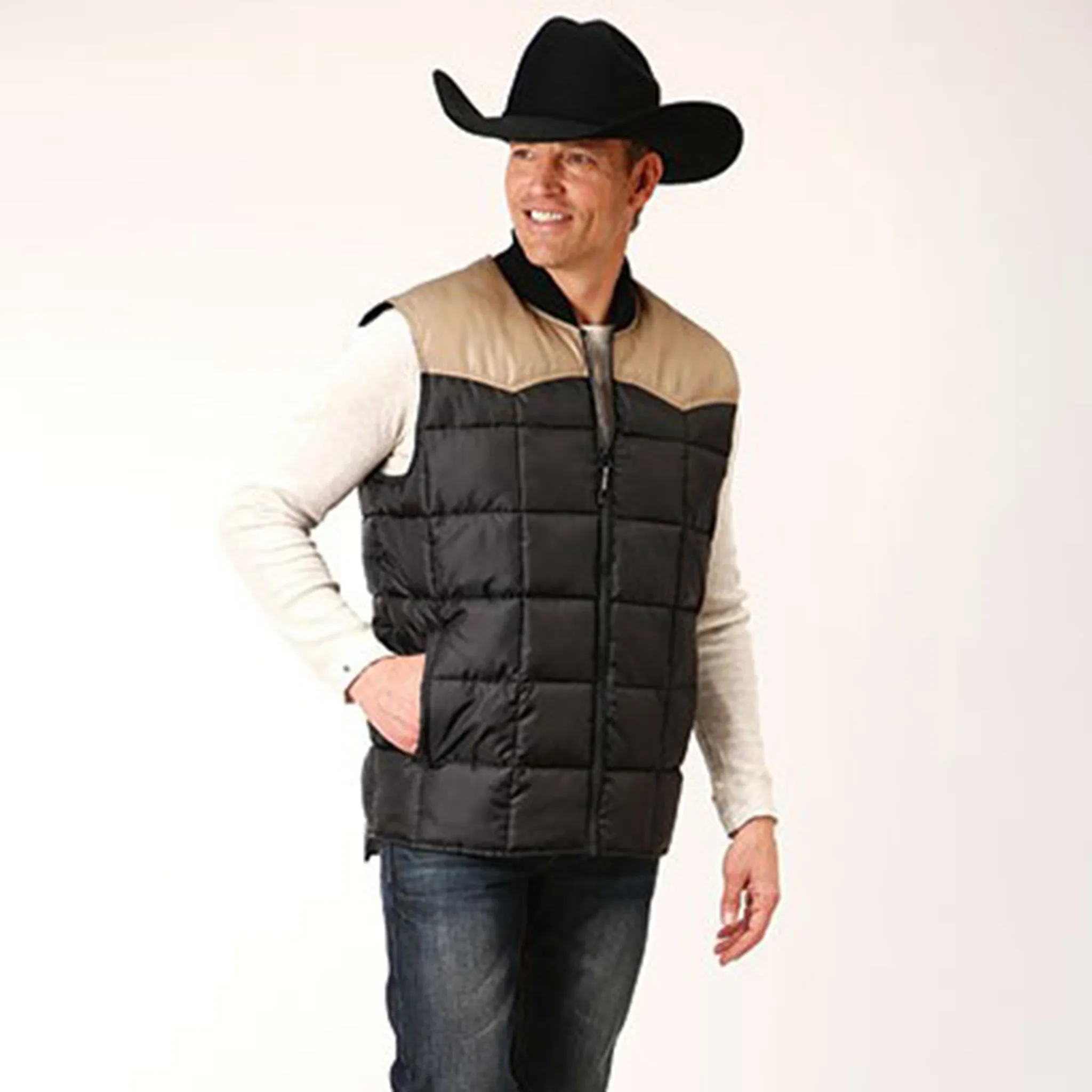 Roper Men's Black & Tan Yoke Poly Vest