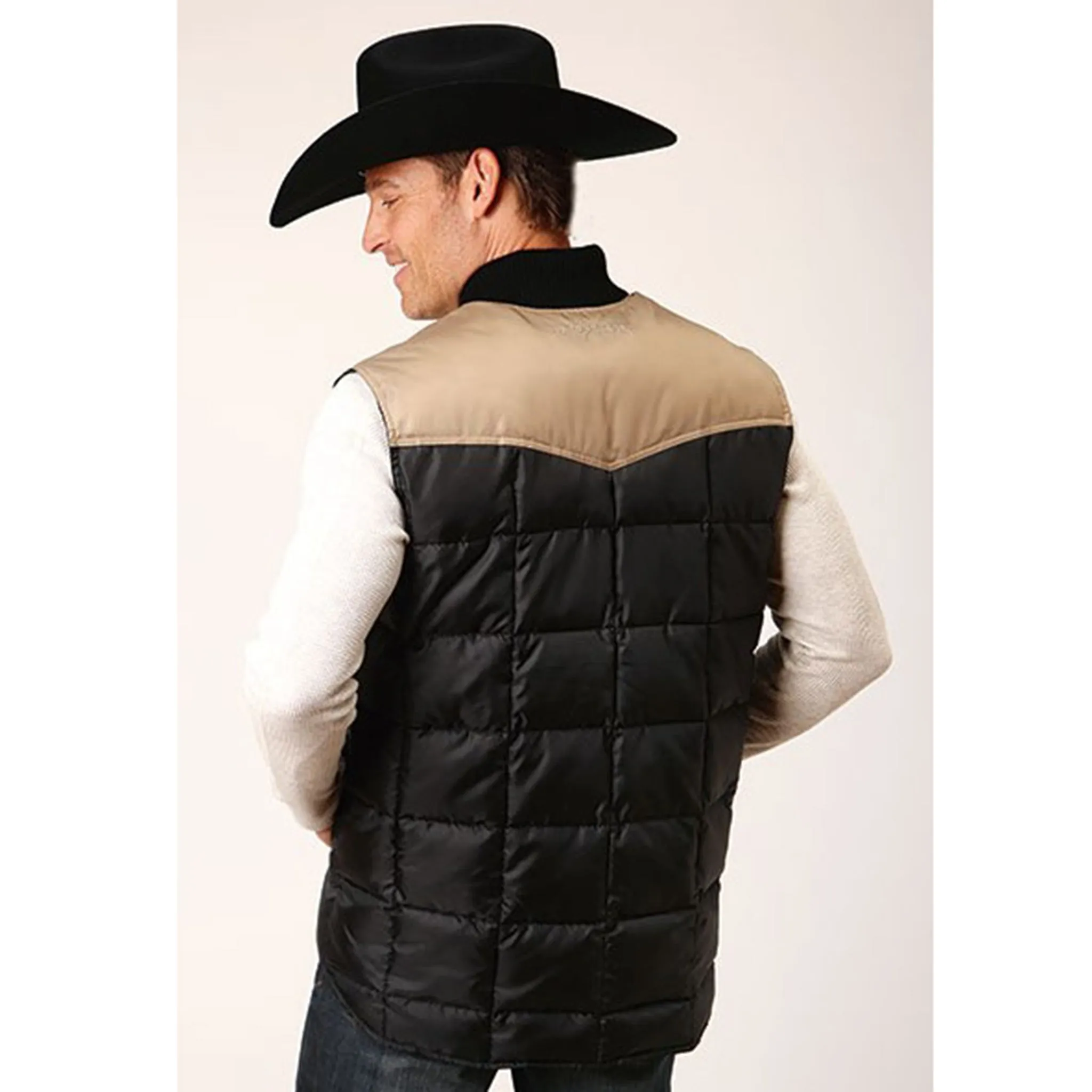 Roper Men's Black & Tan Yoke Poly Vest