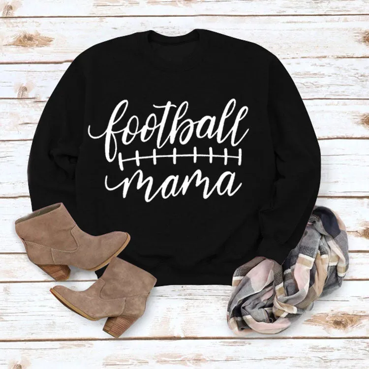 Round Neck Tops Long Sleeves Football Mama Print Loose Sweatshirt