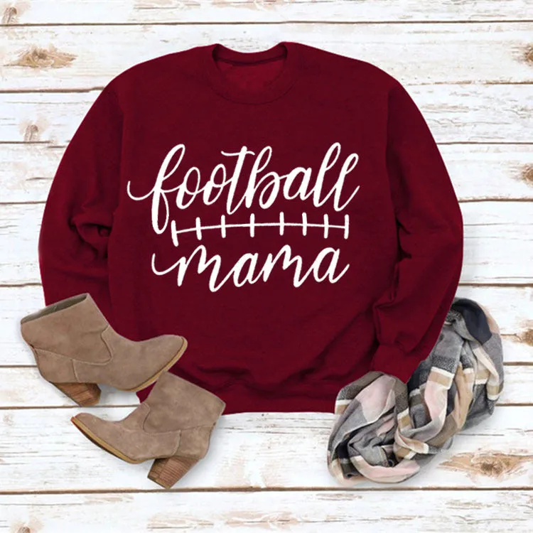 Round Neck Tops Long Sleeves Football Mama Print Loose Sweatshirt