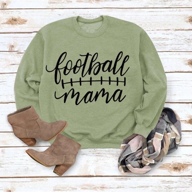 Round Neck Tops Long Sleeves Football Mama Print Loose Sweatshirt