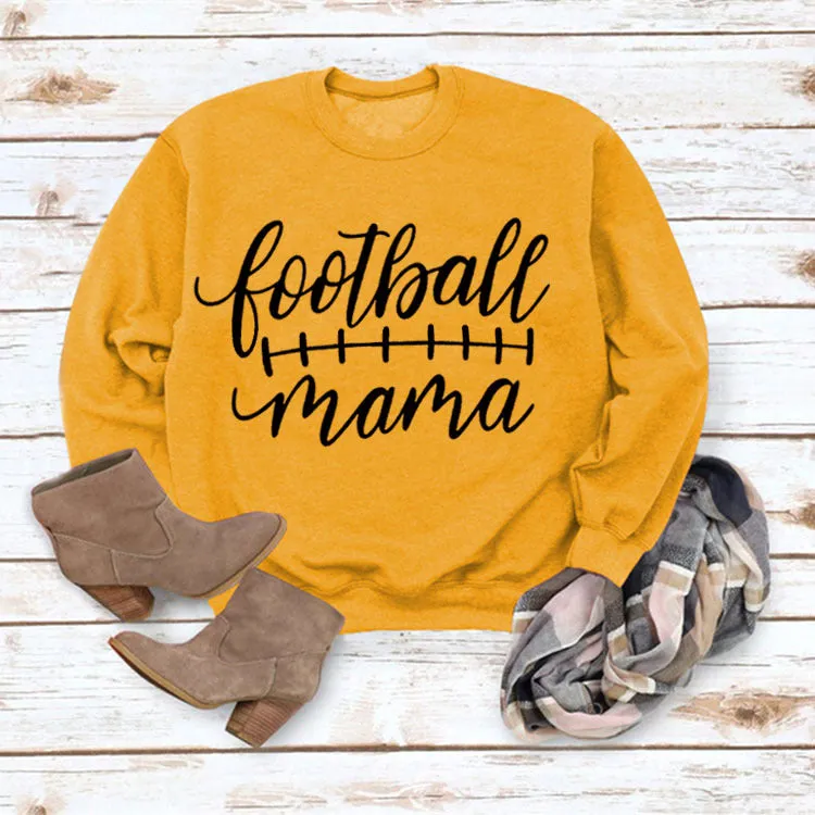 Round Neck Tops Long Sleeves Football Mama Print Loose Sweatshirt