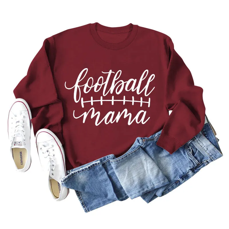 Round Neck Tops Long Sleeves Football Mama Print Loose Sweatshirt