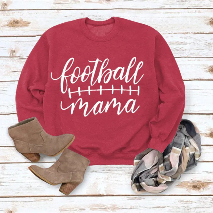 Round Neck Tops Long Sleeves Football Mama Print Loose Sweatshirt