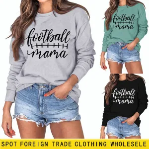 Round Neck Tops Long Sleeves Football Mama Print Loose Sweatshirt