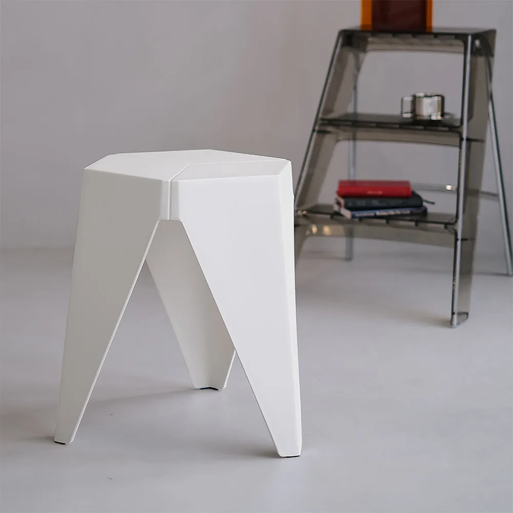 Set of 2 Bar Stools Puzzle Plastic Foot Stool - White