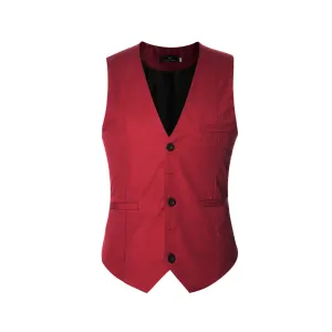 Slim Fit Solid Color Fashion Vest Red