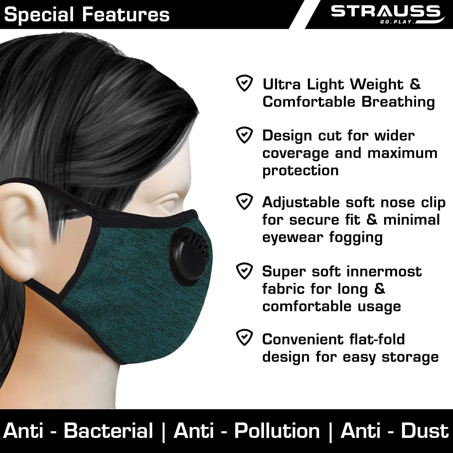 STRAUSS Unisex Anti-Bacterial Protection Mask, Non Vent, Medium, (Grey)