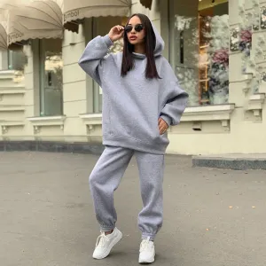 Stylish High Waist Solid Color Hoodie Casual Two-Piece Set -Dresses For Women Outfit"