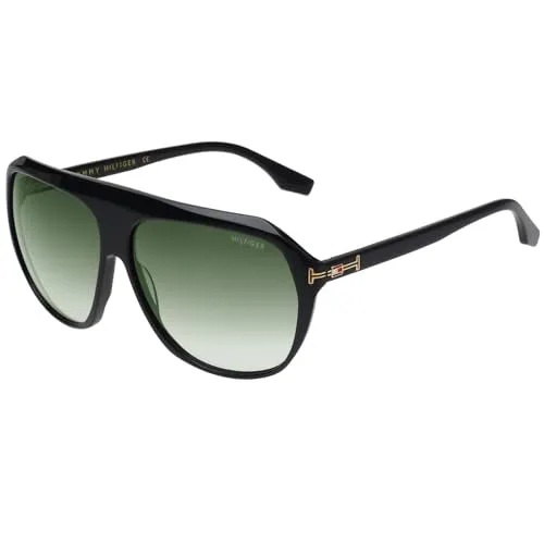 Tommy Hilfiger|Black Full-rim Frame Square Sunglasses|100% UV Protected (Uv 400) Green Gradient Faded Lens|Women's | Large | TH 2619 C3 BLKGDGN 63 S