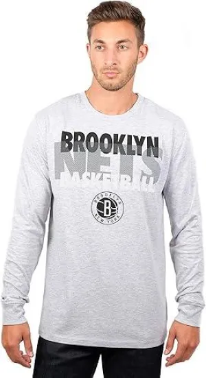 Ultra Game NBA Official Men’s Super Soft Supreme Long Sleeve T-Shirt - Unisex, Brooklyn Nets, Heather Gray|Brooklyn Nets