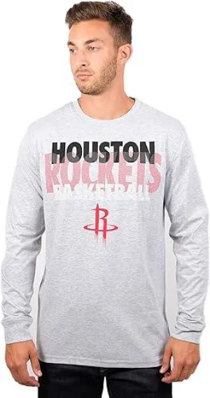 Ultra Game NBA Official Men’s Super Soft Supreme Long Sleeve T-Shirt - Unisex, Houston Rockets, Heather Gray|Houston Rockets