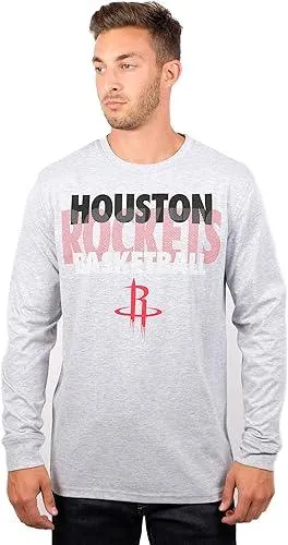 Ultra Game NBA Official Men’s Super Soft Supreme Long Sleeve T-Shirt - Unisex, Houston Rockets, Heather Gray|Houston Rockets