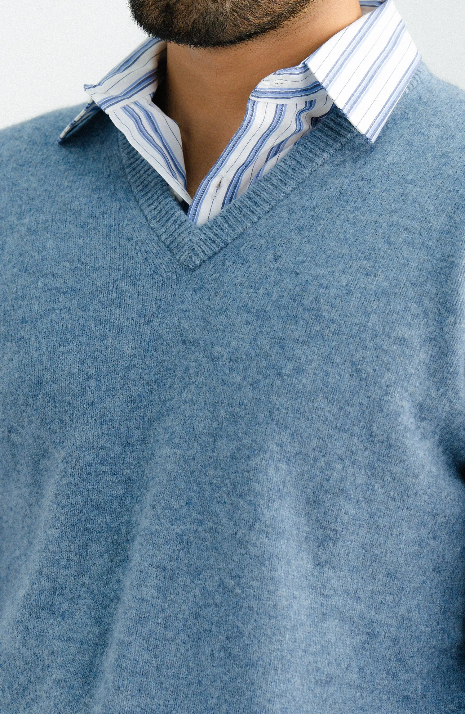 V-Neck Plain Sweater-F/S-Blue