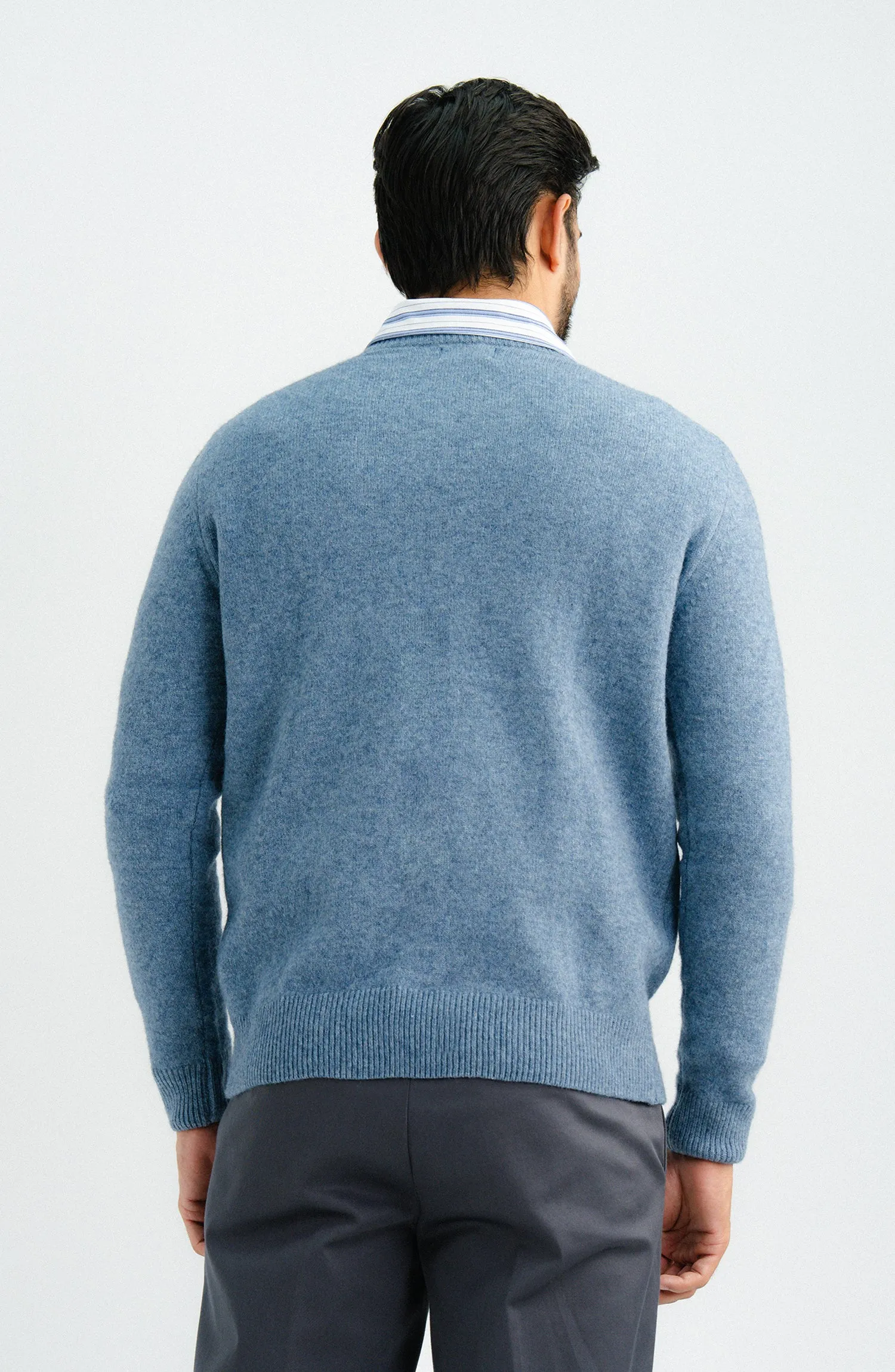 V-Neck Plain Sweater-F/S-Blue