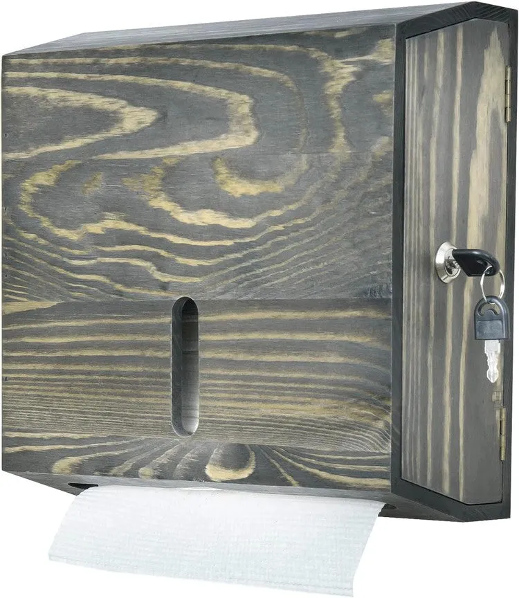 Wall Mounted Gray Solid Wood Bathroom Paper Towel Dispenser, Hanging Disposable C-Fold Napkin Holder