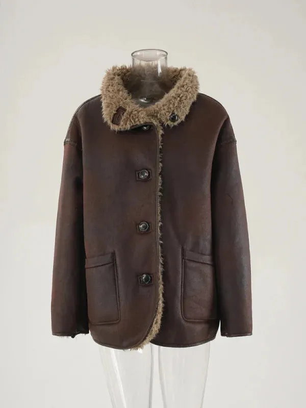 Wenkouban-Winter outfits Christmas Faux Fur Collar Thick Winter Coat