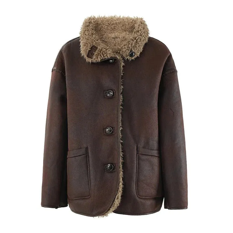 Wenkouban-Winter outfits Christmas Faux Fur Collar Thick Winter Coat