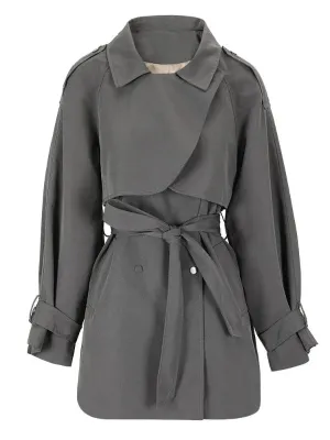 Wenkouban-Winter outfits Christmas Gray Strap Sleeve Autumn Windbreaker Trench Coat