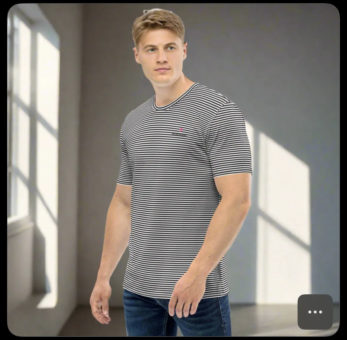 White Black Striped Men's T-shirt, Regular Fit Designer Short Sleeves Crew Neck Tees For Men