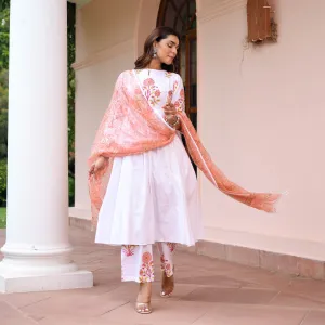 White Suit With Printed Dupatta