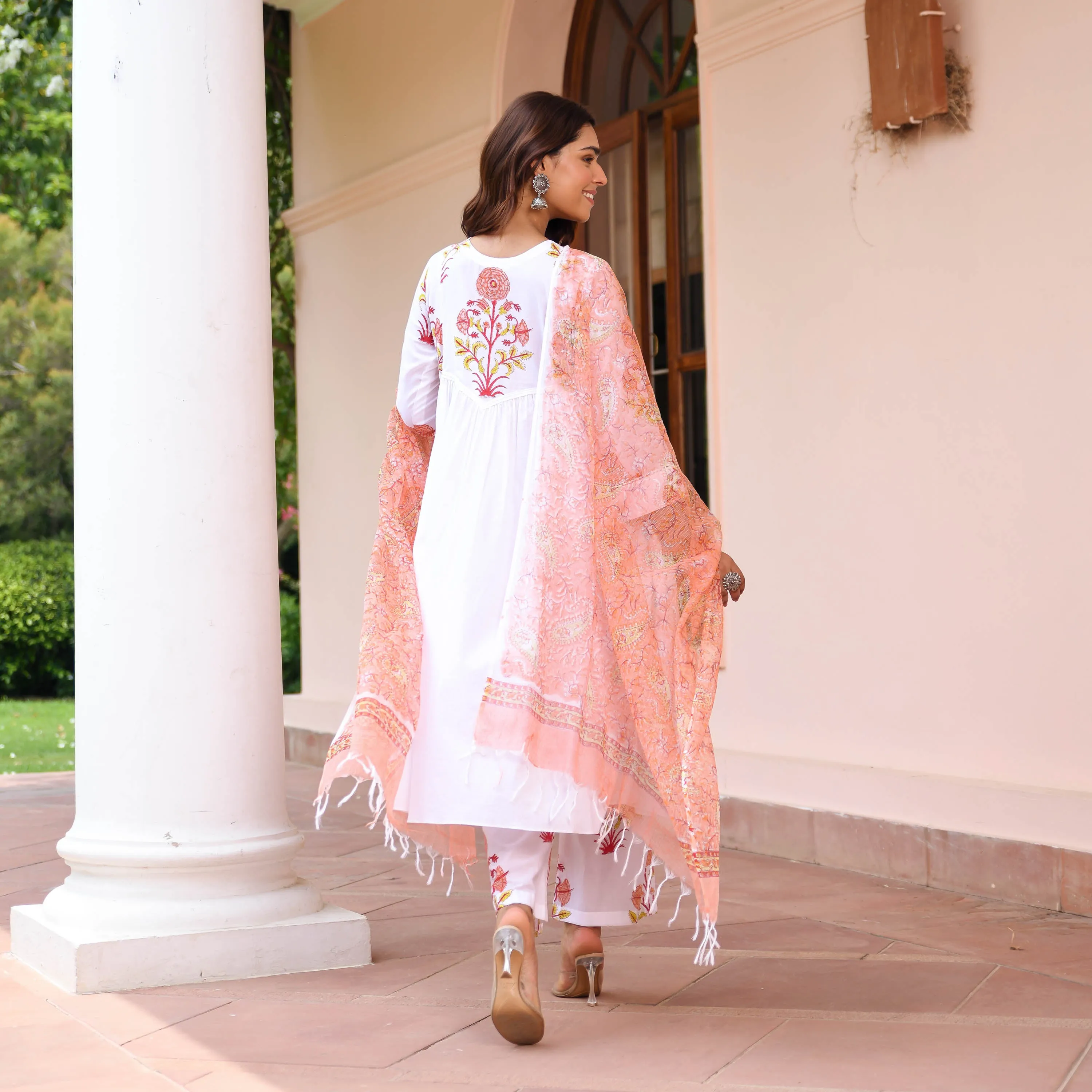 White Suit With Printed Dupatta