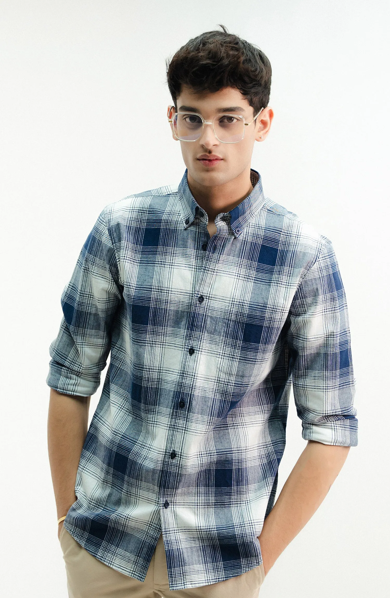 White/Navy Check and Stripe Shirt