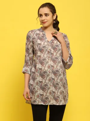 Women Georgette Blue Paisley Print Tunic