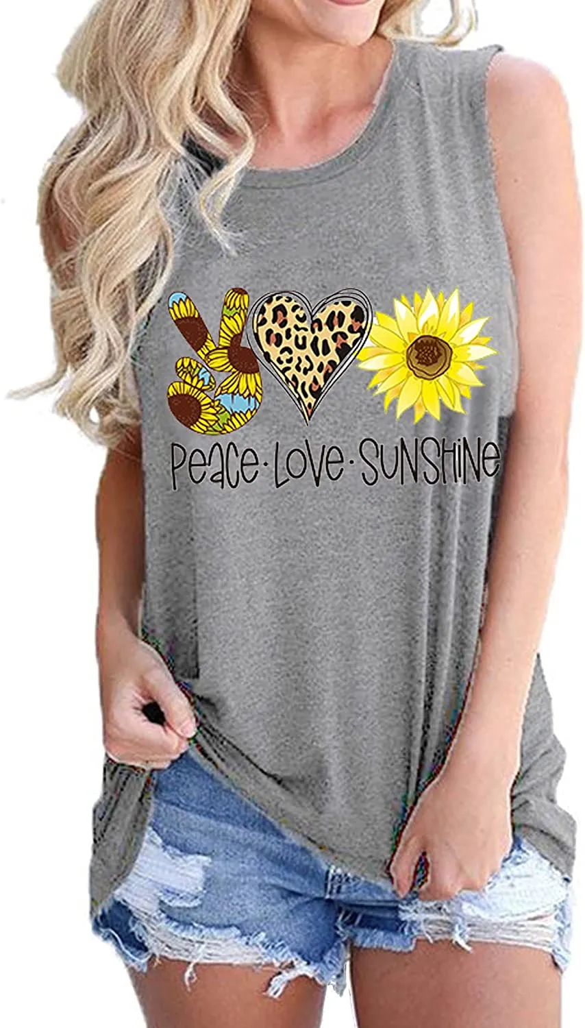 Women Peace Love Sunflowers Tank Tops Sunshine Shirt