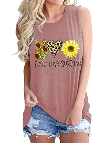 Women Peace Love Sunflowers Tank Tops Sunshine Shirt