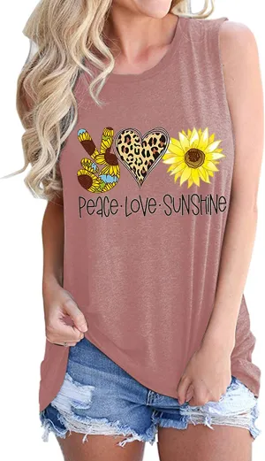 Women Peace Love Sunflowers Tank Tops Sunshine Shirt